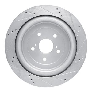 Lexus RX450hL Brake Rotor (1) - Rear Left - R1 Concepts - Drilled & Slotted - Silver - `16-`22